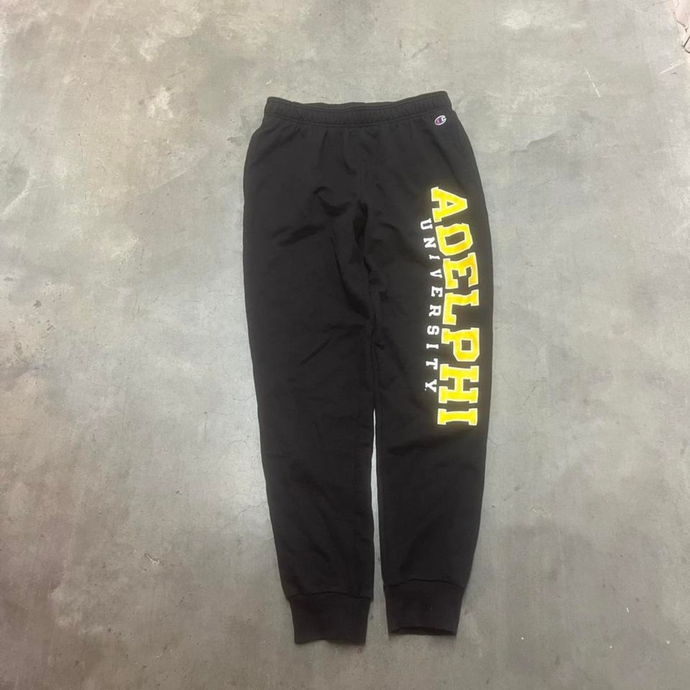 Adelphi Univeristy men's black champion spell‎ out logo jogger sweatpants L